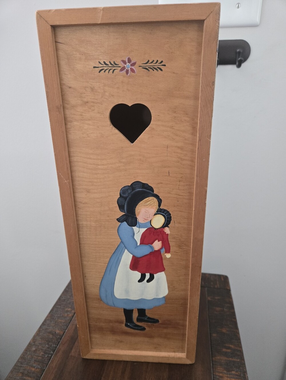 Vintage Wooden Hand Painted Doll / Toy Storage Box